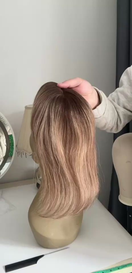 5x5 Human hair topper 6/22 color Mono base topper